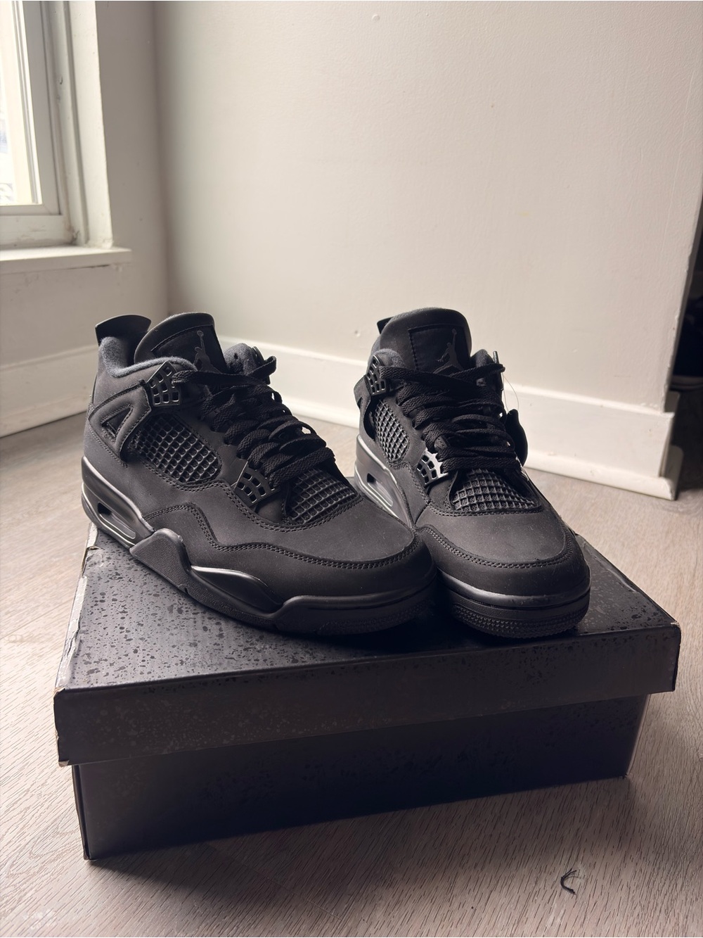 Nike Air Jordan 4 Retro Black Men's Sneakers - Picture 2 of 6
